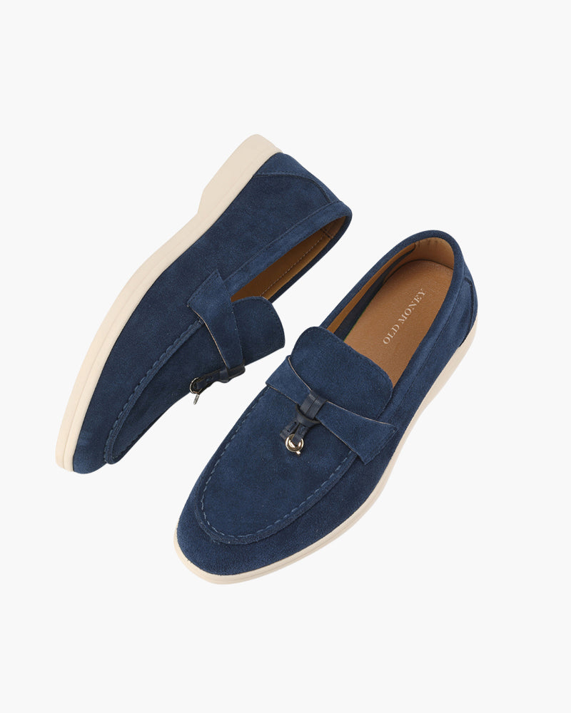 Gaeta Suede Loafer on-body view marine blue suede Italian Design