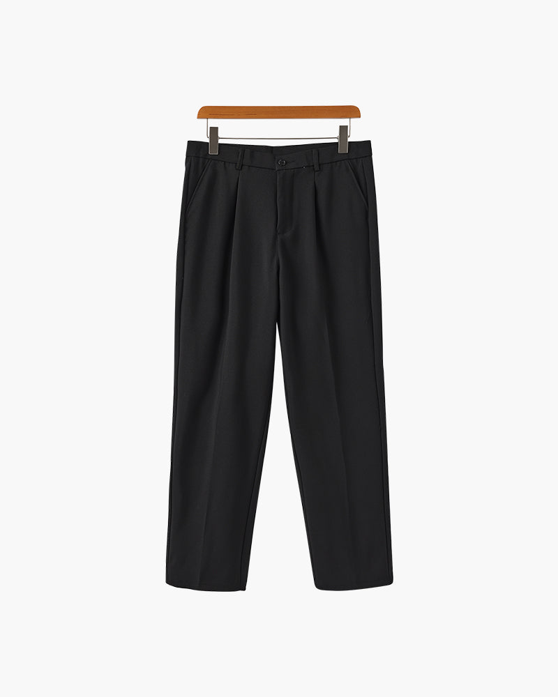 Ravenna Cotton Trouser on-body view black wide-fit cotton trouser relaxed silhouette editorial
