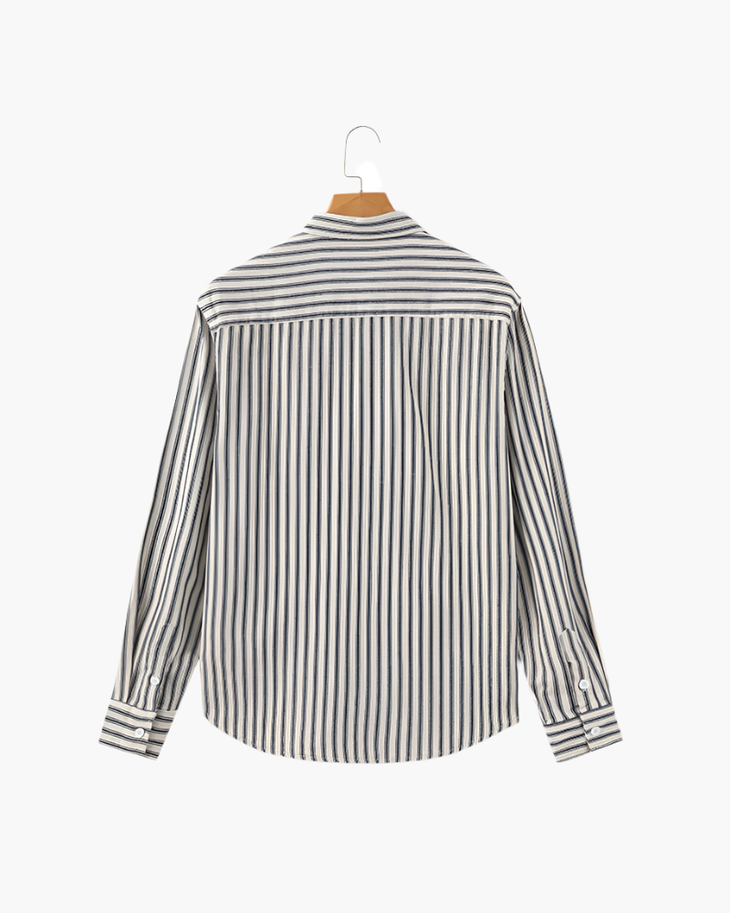 Sassari Cotton Shirt blue striped cotton shirt on-body view business casual Pianizzo