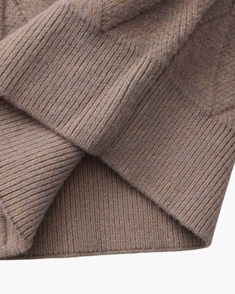 Heritage Diamond Knit Zip Cardigan lifestyle view mocha knitwear Italian Design