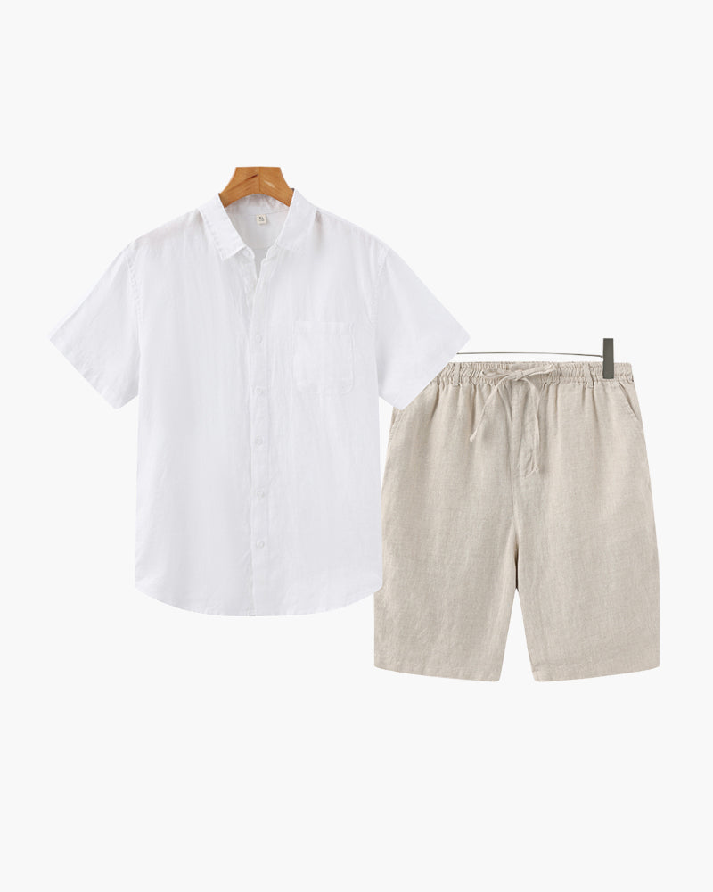 Taormina Linen Set black linen shirt and shorts tonal matching set Italian Design