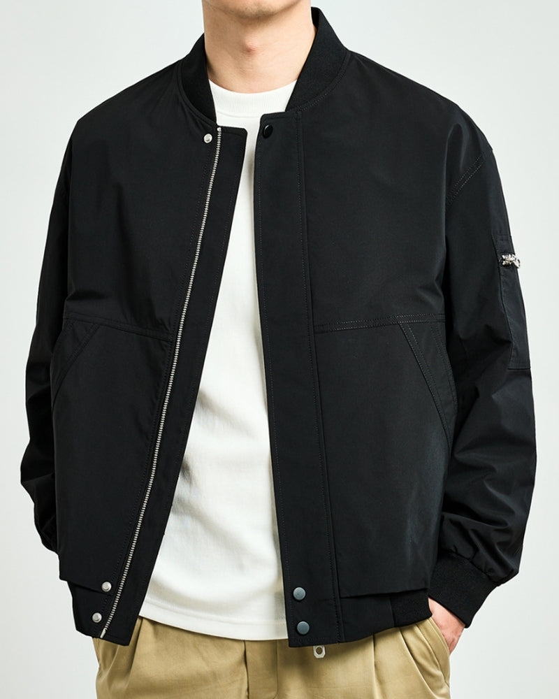 Minimalist Bomber Jacket lifestyle view grey outerwear Italian Design