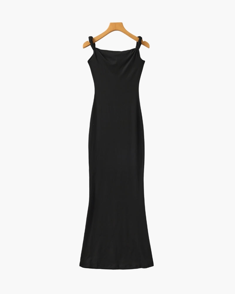 One-Shoulder Bodycon Long Dress side profile black dress Italian Design