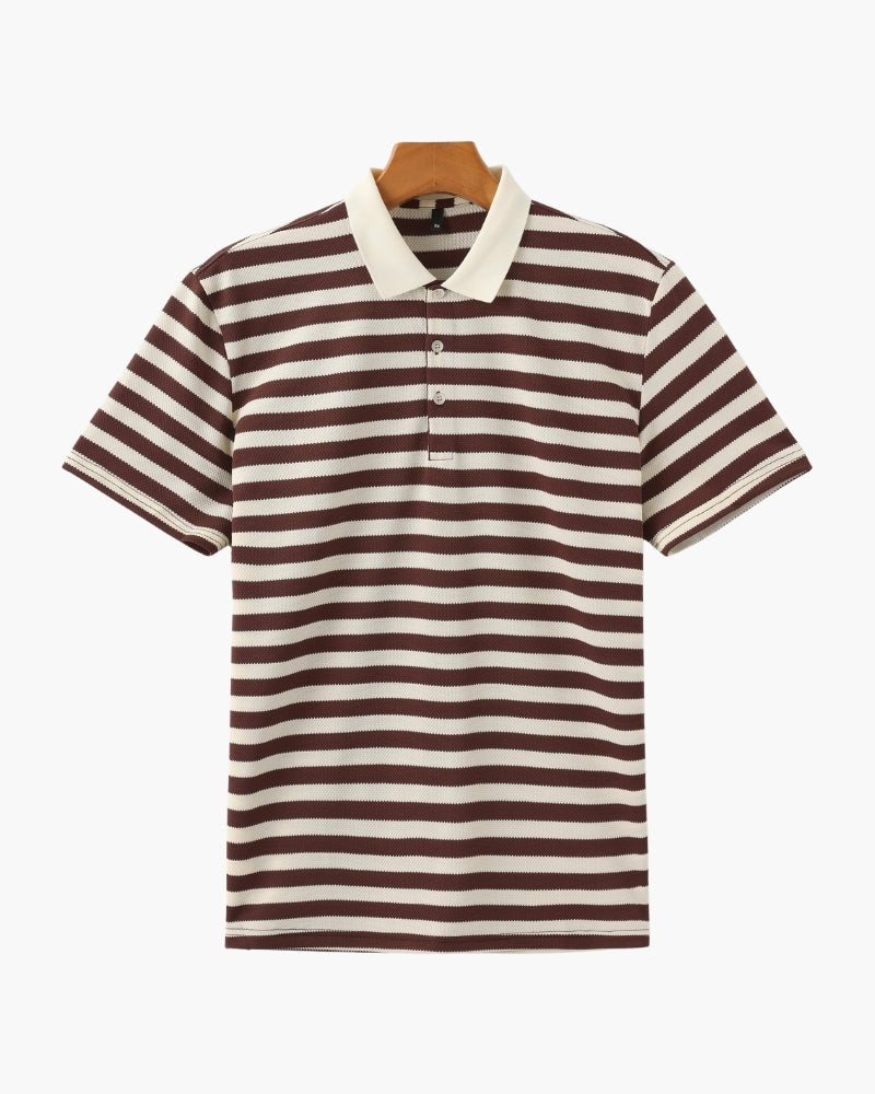 Shoreline Polo on-body view black polo shirt Italian Design