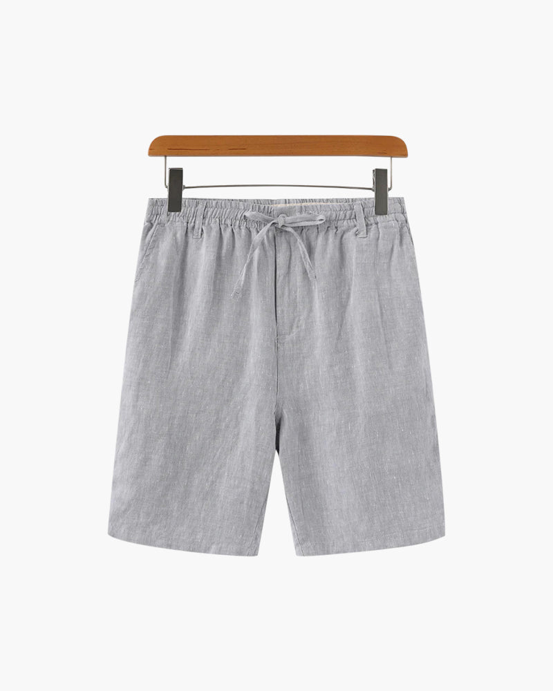 Ischia Linen Shorts pair view multiple colorways linen shorts flat lay editorial