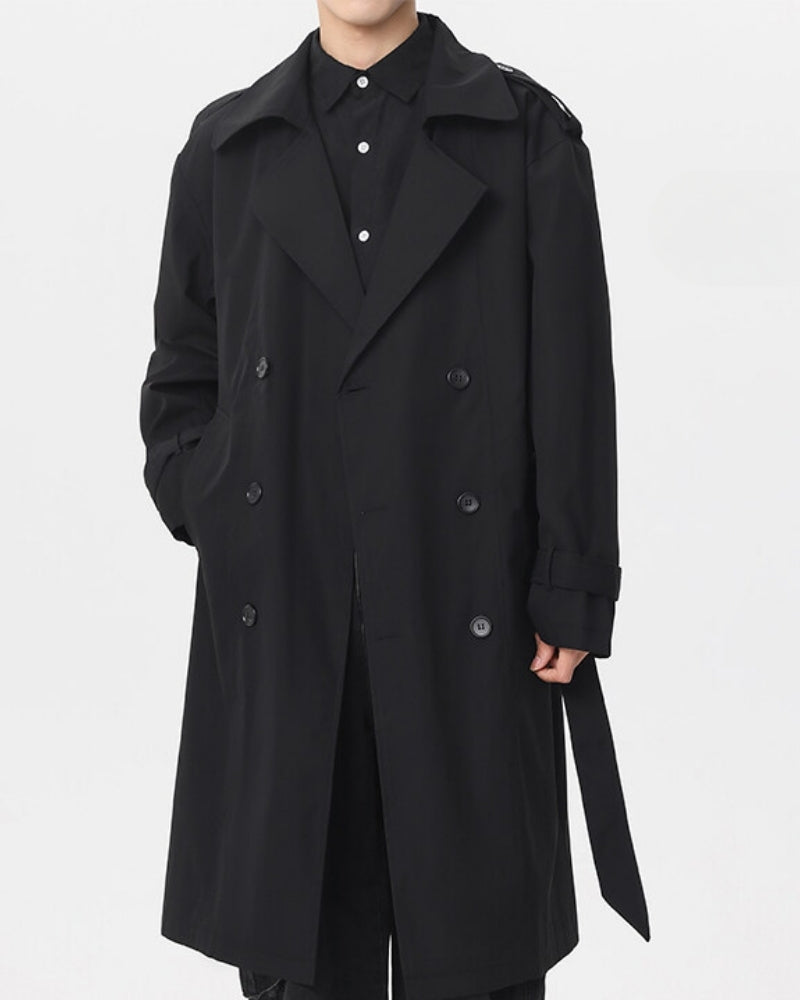 Classic Double-Breasted Trench Coat side profile black outerwear Italian Design
