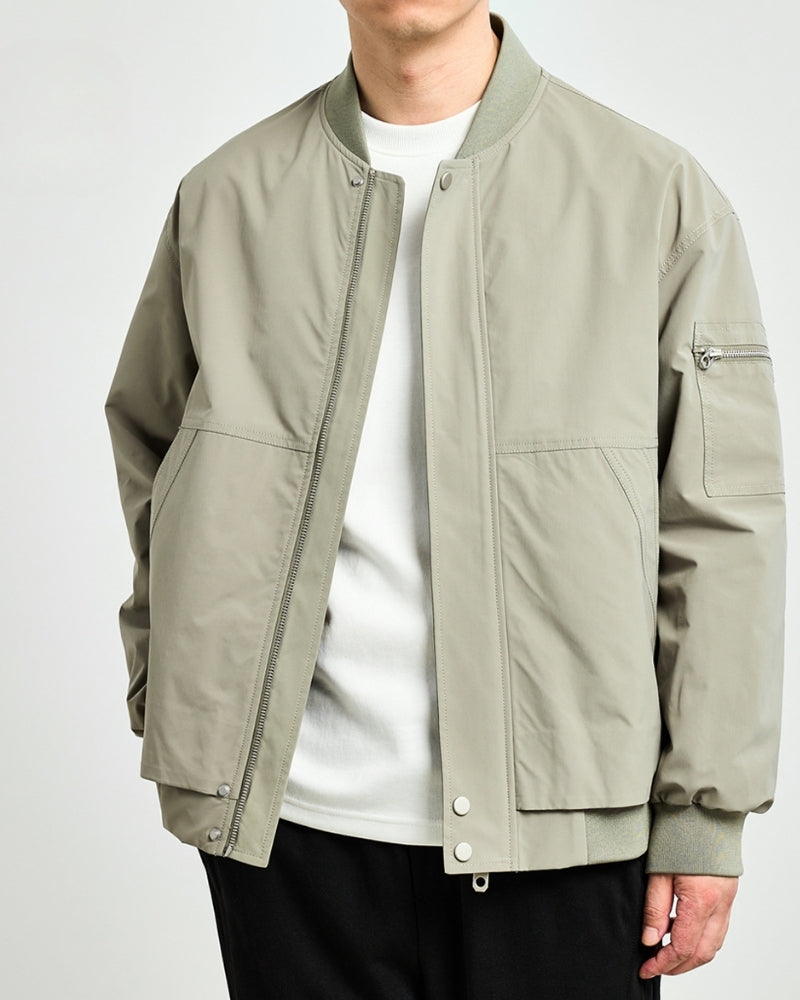 Minimalist Bomber Jacket on-body view grey outerwear Italian Design