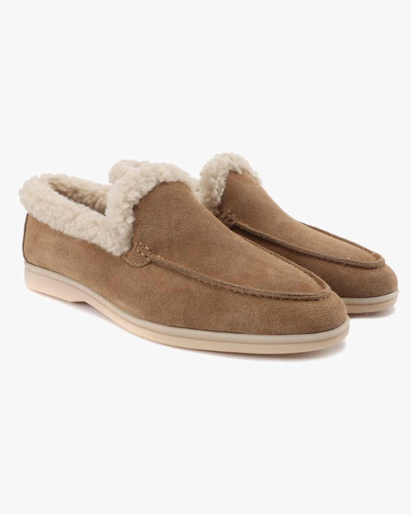 Fur-Lined Premium Loafers editorial view beige shoe Italian Design