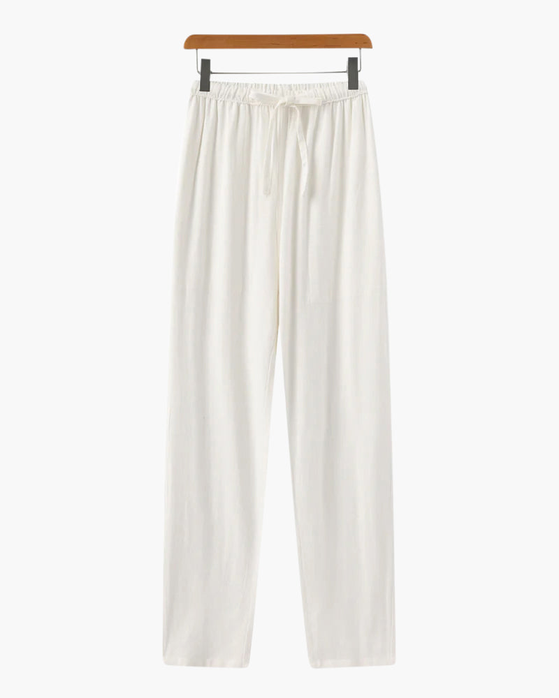 Perugia Linen Trouser green slim fit linen trouser front view structured silhouette