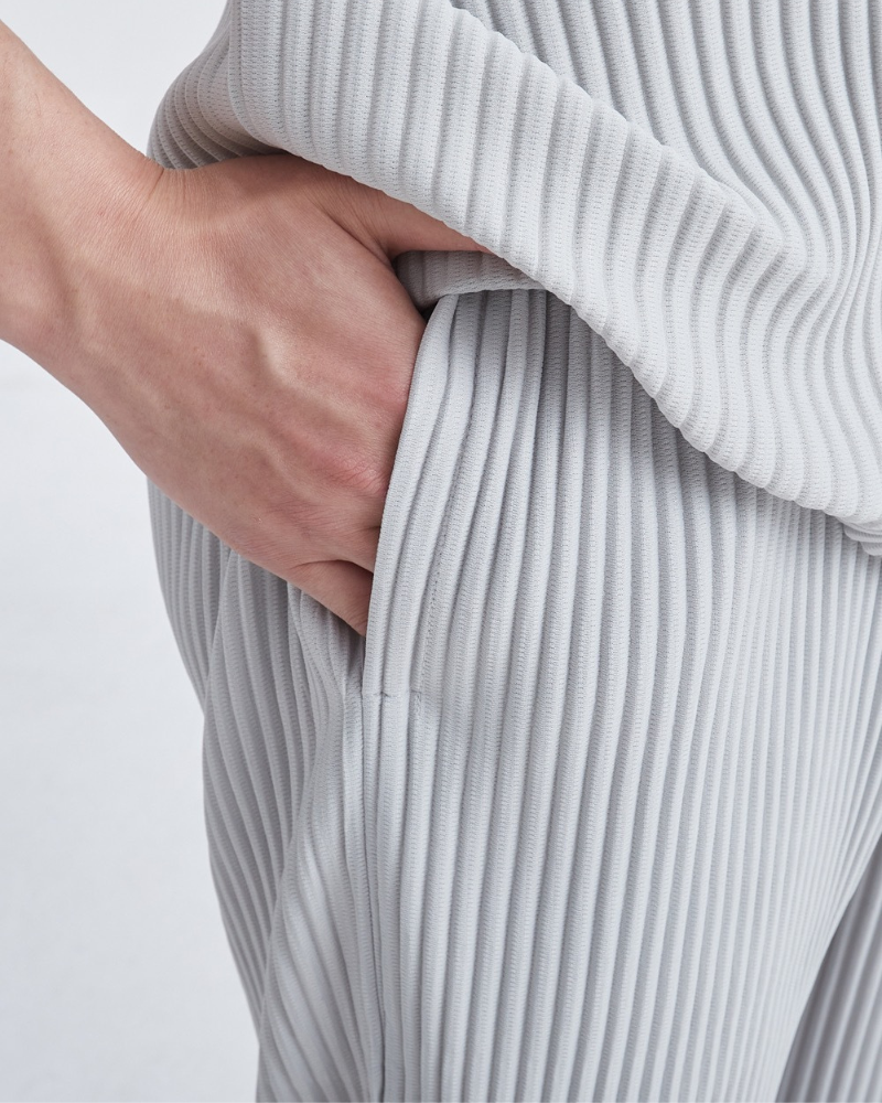Ribbed Cotton Pantalon back view gray cotton Italian Design