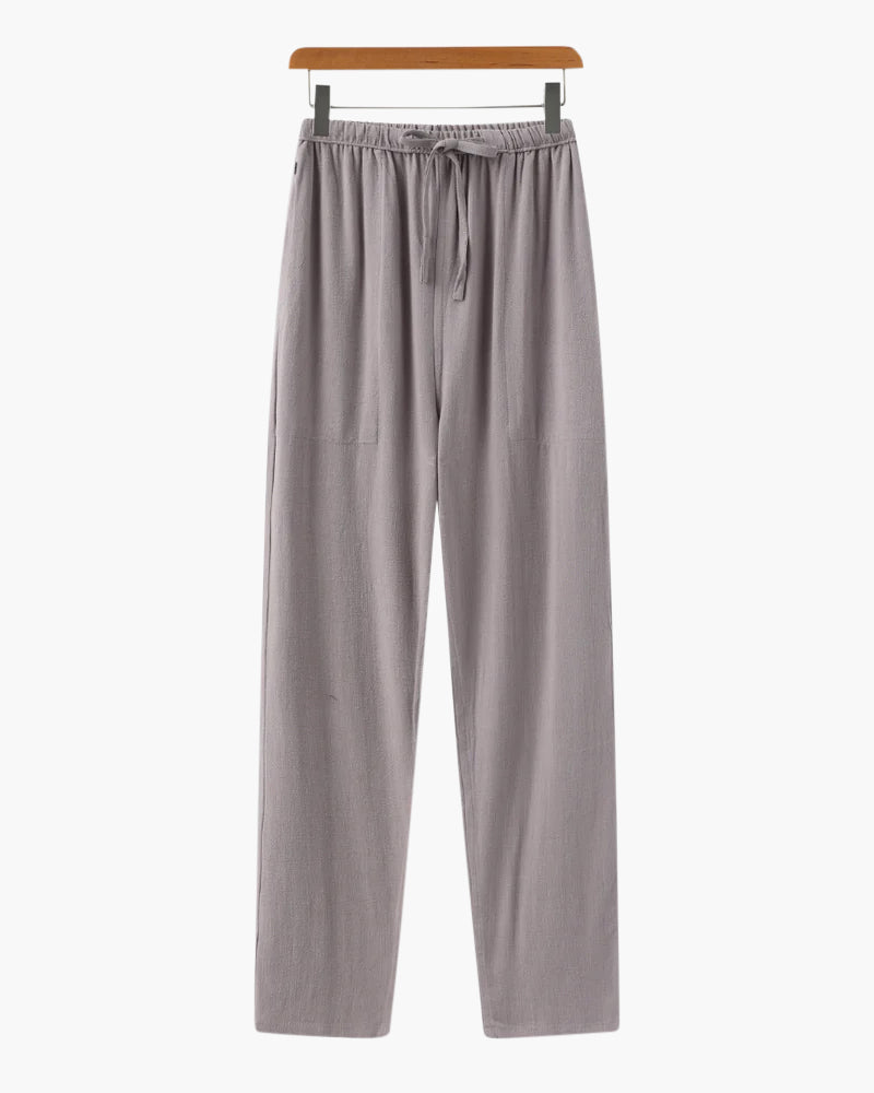 Perugia Linen Trouser red slim fit linen trouser front view clean waistband detail