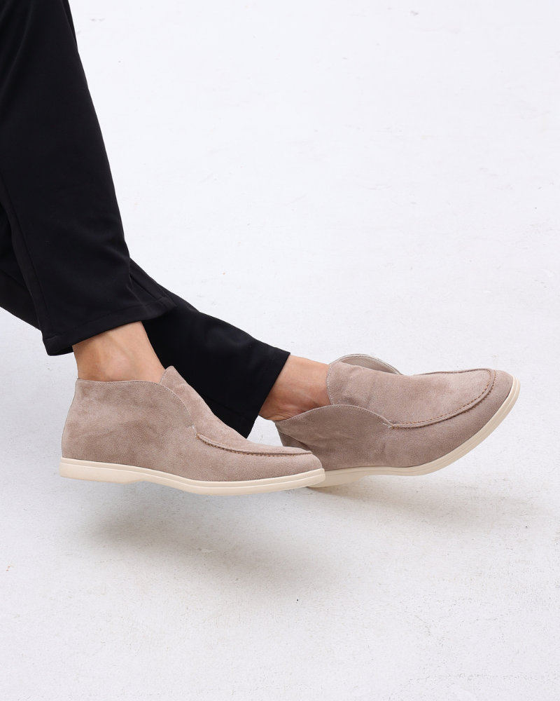 Sorrento Suede Loafer side view fog blue suede clean profile natural light