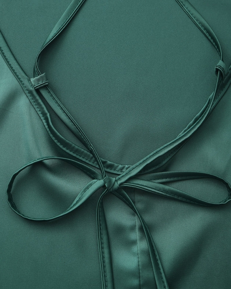 Old Money Silk Slip Dress back view green dress Italian Design