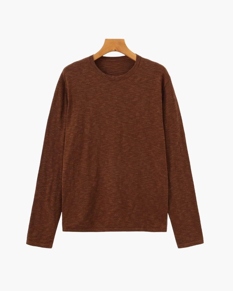 Linen Cotton Essential Crewneck on-body view beige linen-cotton Italian Design