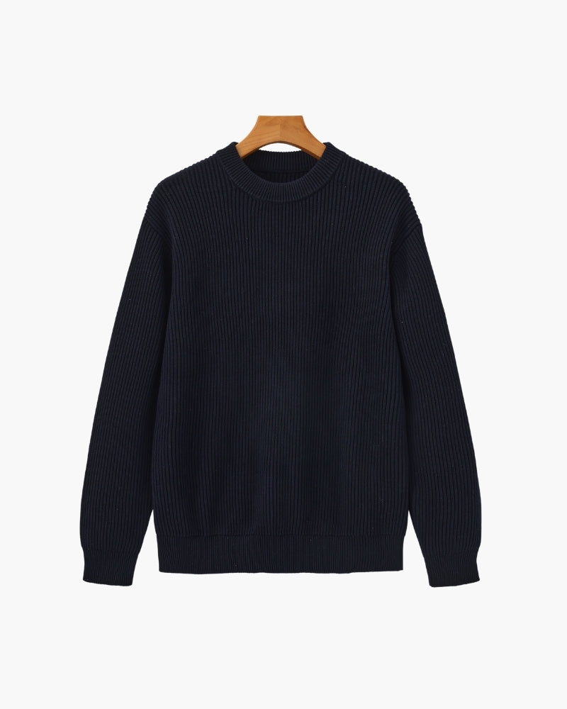 Rib Knit Crewneck front view gray top Italian Design