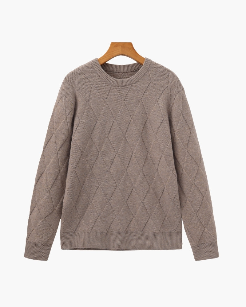 Diamond Knit Crewneck Sweater styling view beige knitwear Italian Design