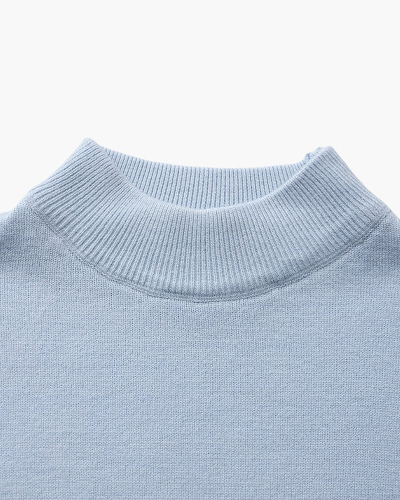 Essential Ribbed Mock Neck Sweater styling view beige knitwear Italian Design