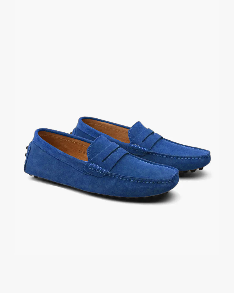 Tropea Suede Driver Loafer front view blue suede Italian Design Pianizzo