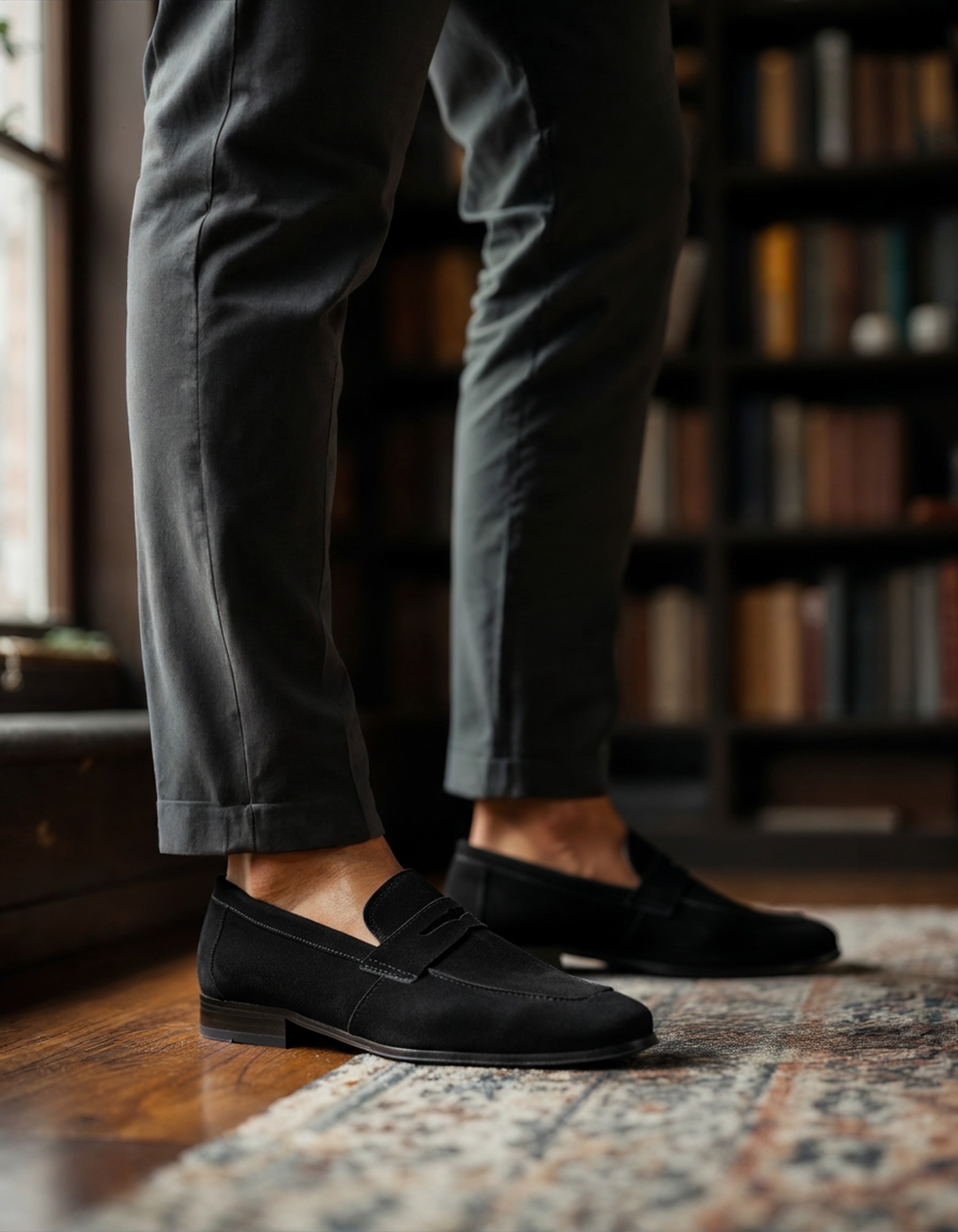 Ferrara Suede Loafer brown suede penny loafer front view penny strap detail Pianizzo