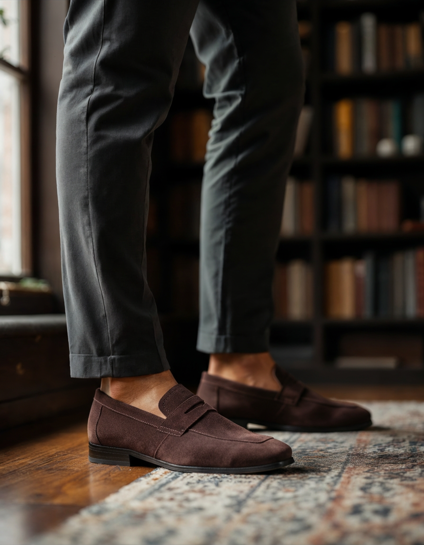 Ferrara Suede Loafer caramel suede penny loafer front view slip-on construction