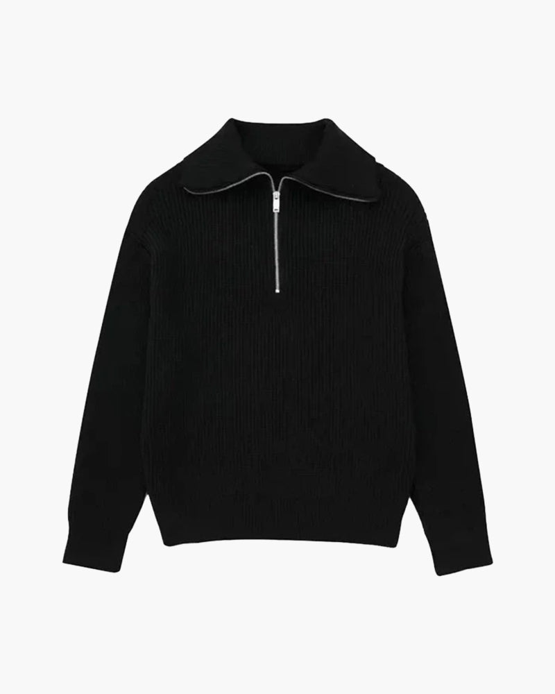Striped Zip Up Sweater back view navy striped knitwear Italian Design