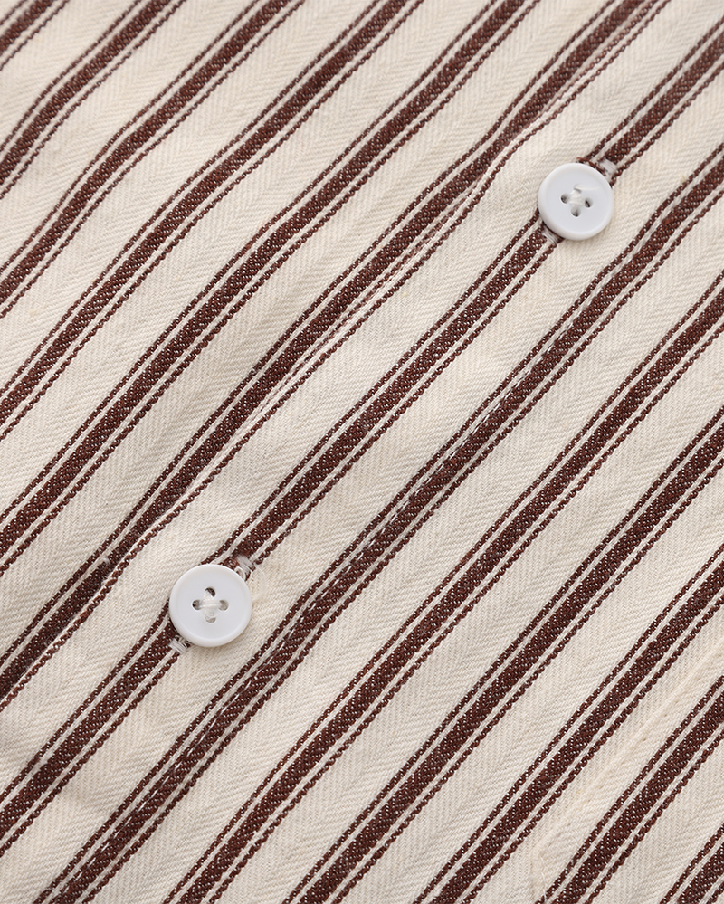 Sassari Cotton Shirt brown stripe shirt side profile point collar cuff construction Pianizzo