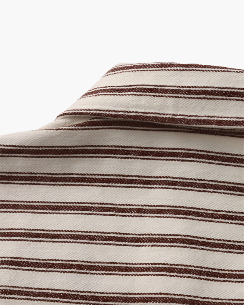 Sassari Cotton Shirt on-body view green striped shirt tailored fit long sleeve editorial