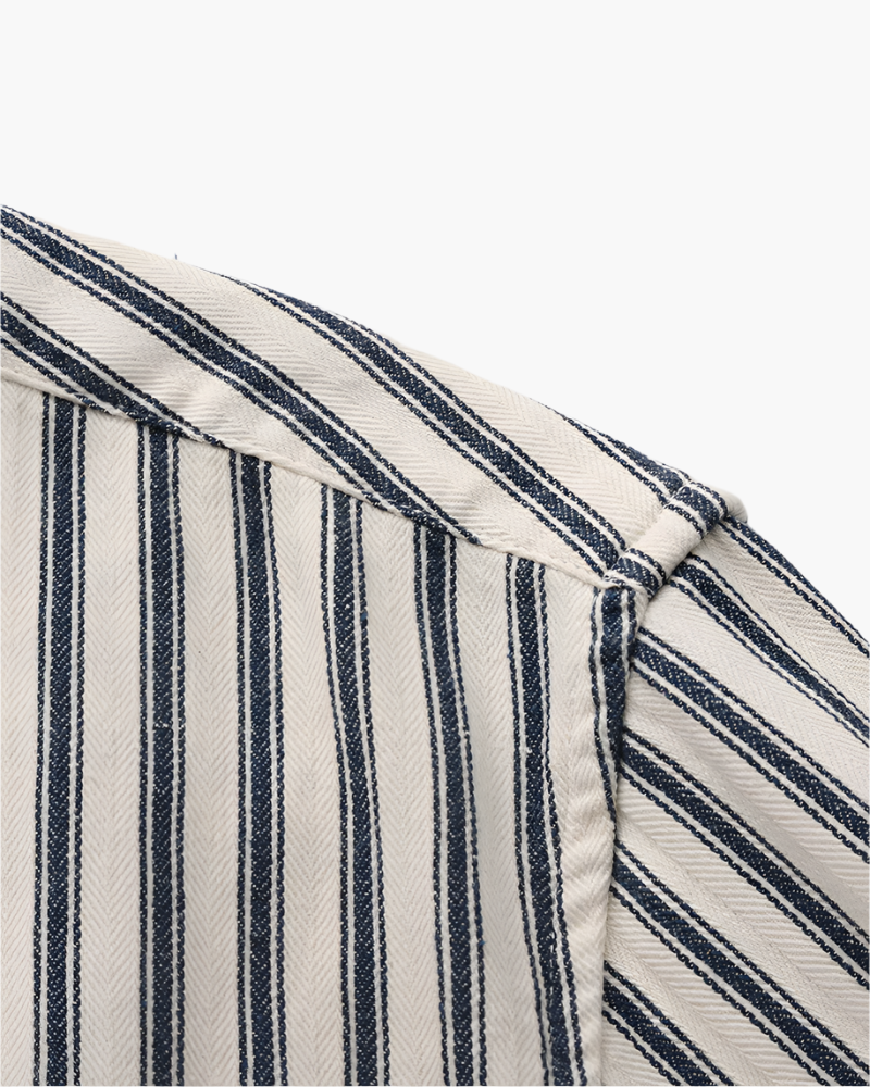 Sassari Cotton Shirt green stripe shirt back view long sleeve construction Pianizzo