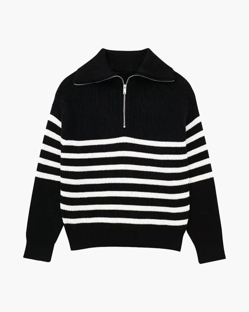 Striped Zip Up Sweater detail view white striped knitwear Italian Design
