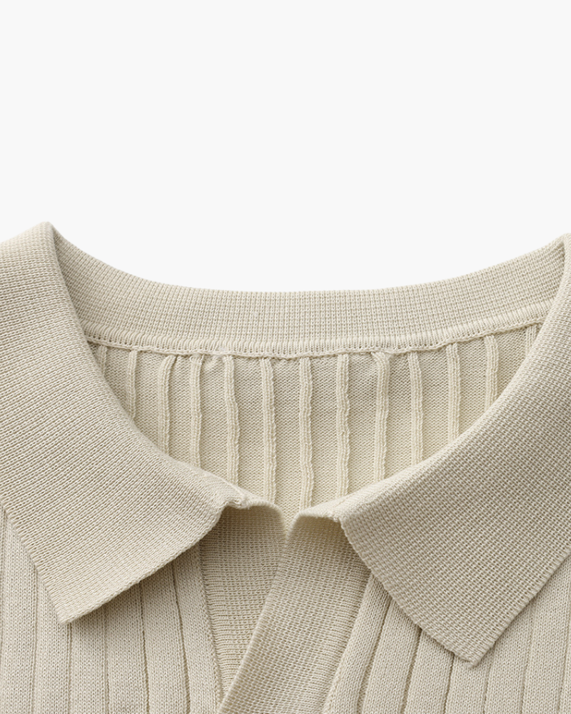 Treviso Cotton Polo on-body view black ribbed polo collar open placket Italian Design