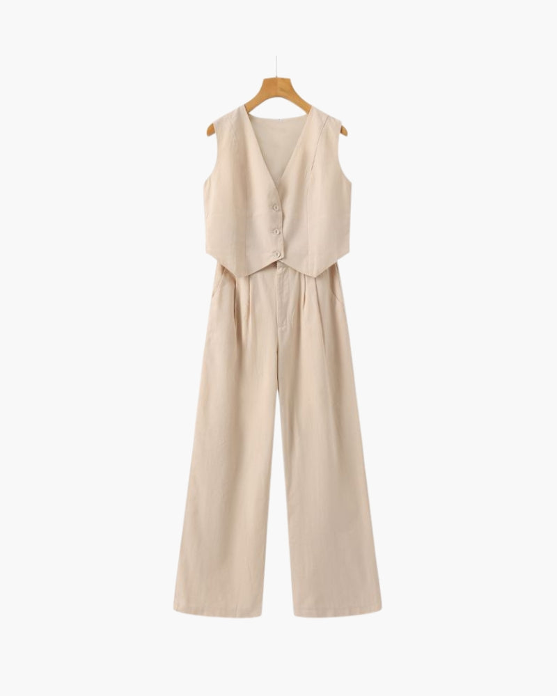 Classy Lady - Linen Two-piece Set fabric detail beige linen Italian Design