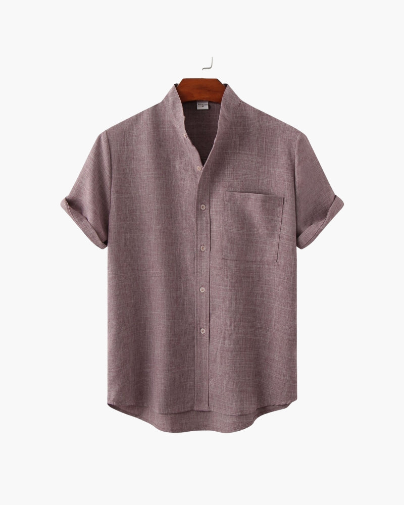 Monza Cotton Shirt back view black mandarin collar shirt clean seam construction