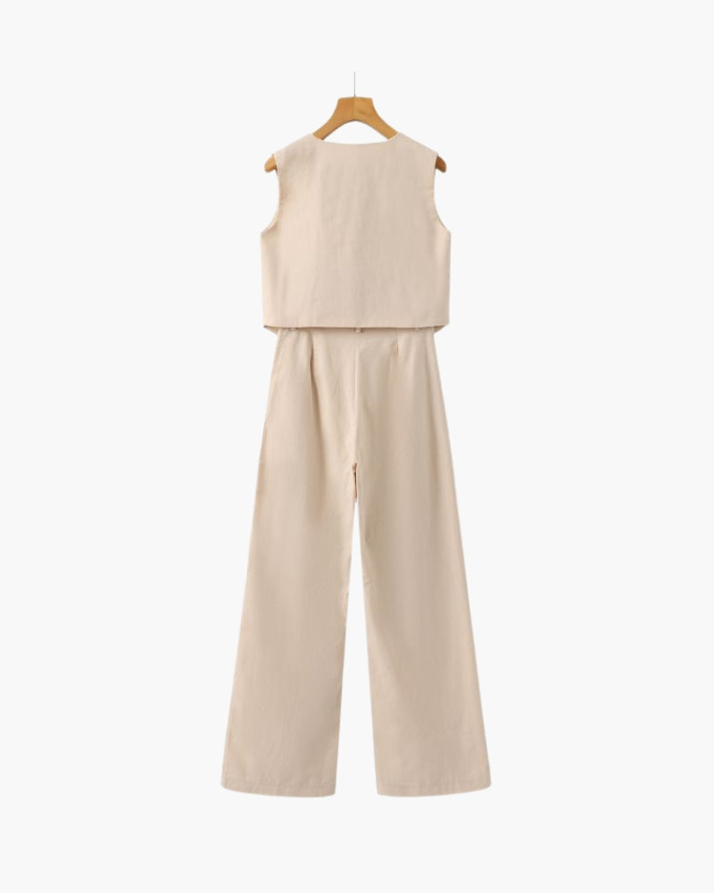 Classy Lady - Linen Two-piece Set craft detail pink linen Italian Design
