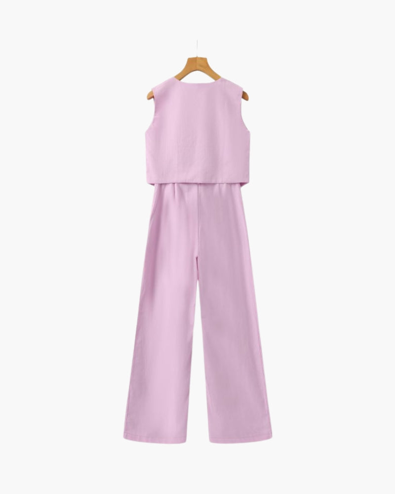 Classy Lady - Linen Two-piece Set product view white linen Italian Design