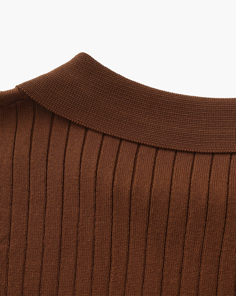 Treviso Cotton Polo beige ribbed polo side profile relaxed fit sleeve detail