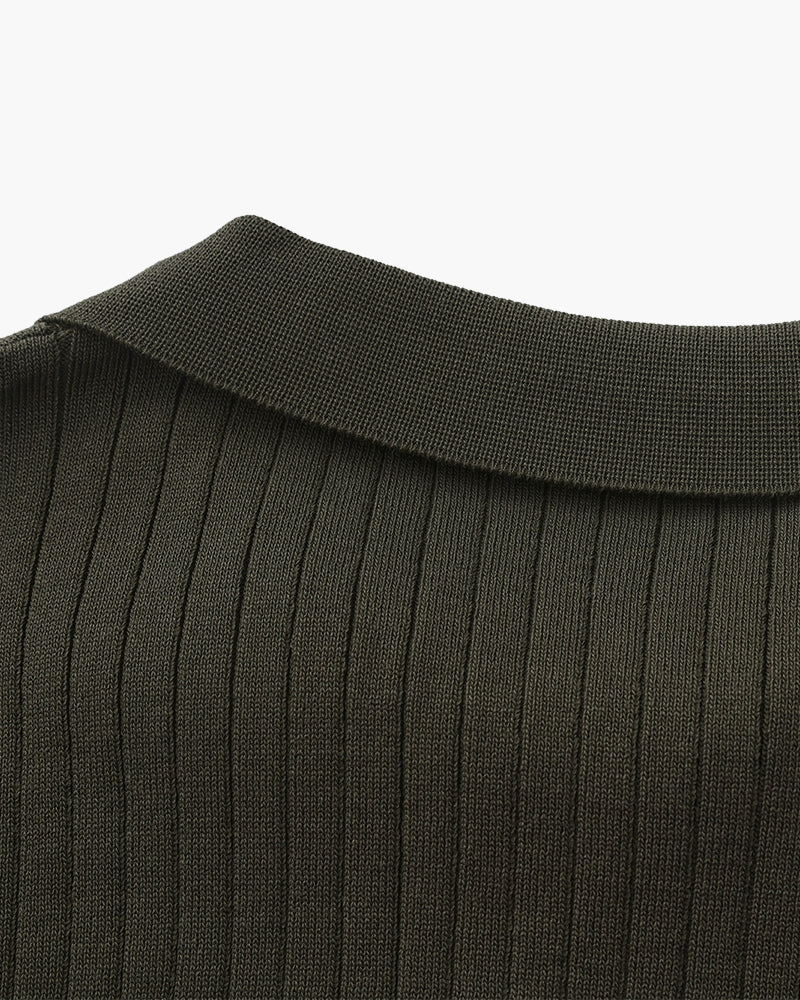 Treviso Cotton Polo on-body view gray ribbed polo collar short sleeve detail