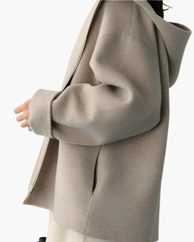 Marlow Wool Zip Coat on-body view beige wool Italian Design