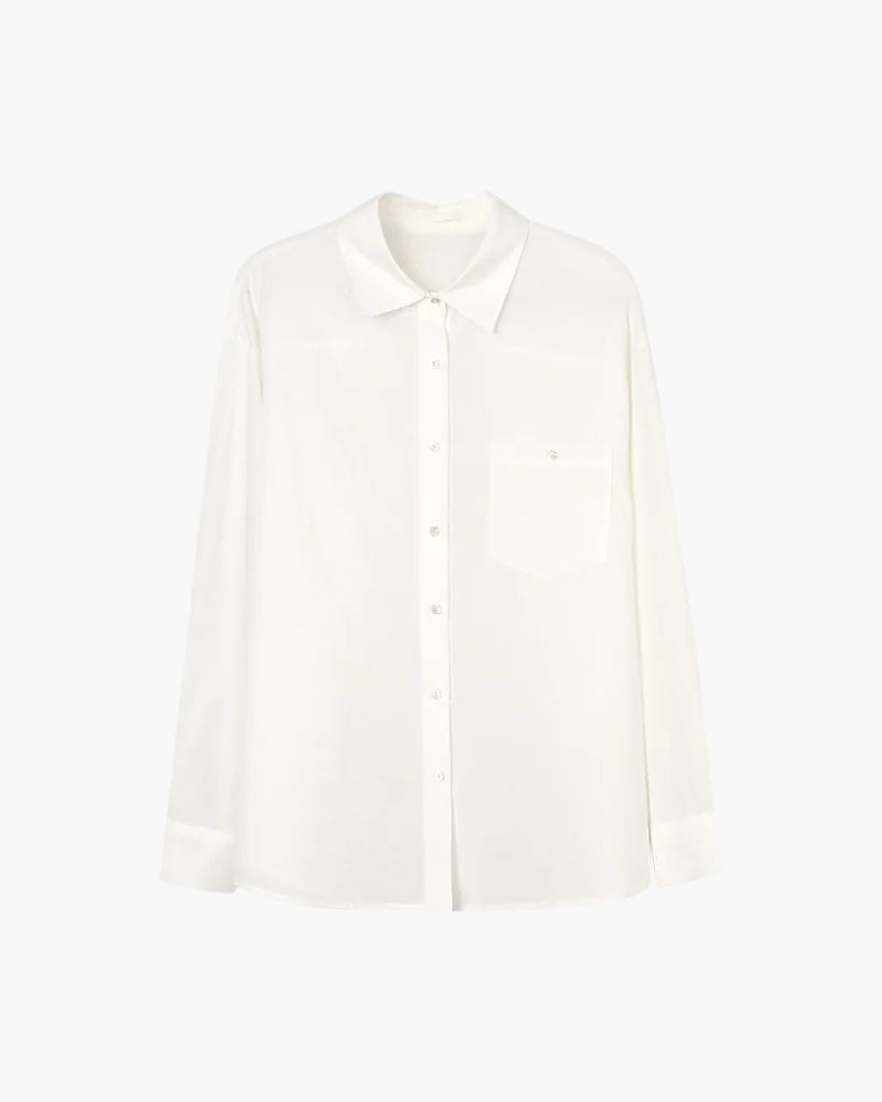 Estate Lady Linen Shirt side profile blue linen Italian Design