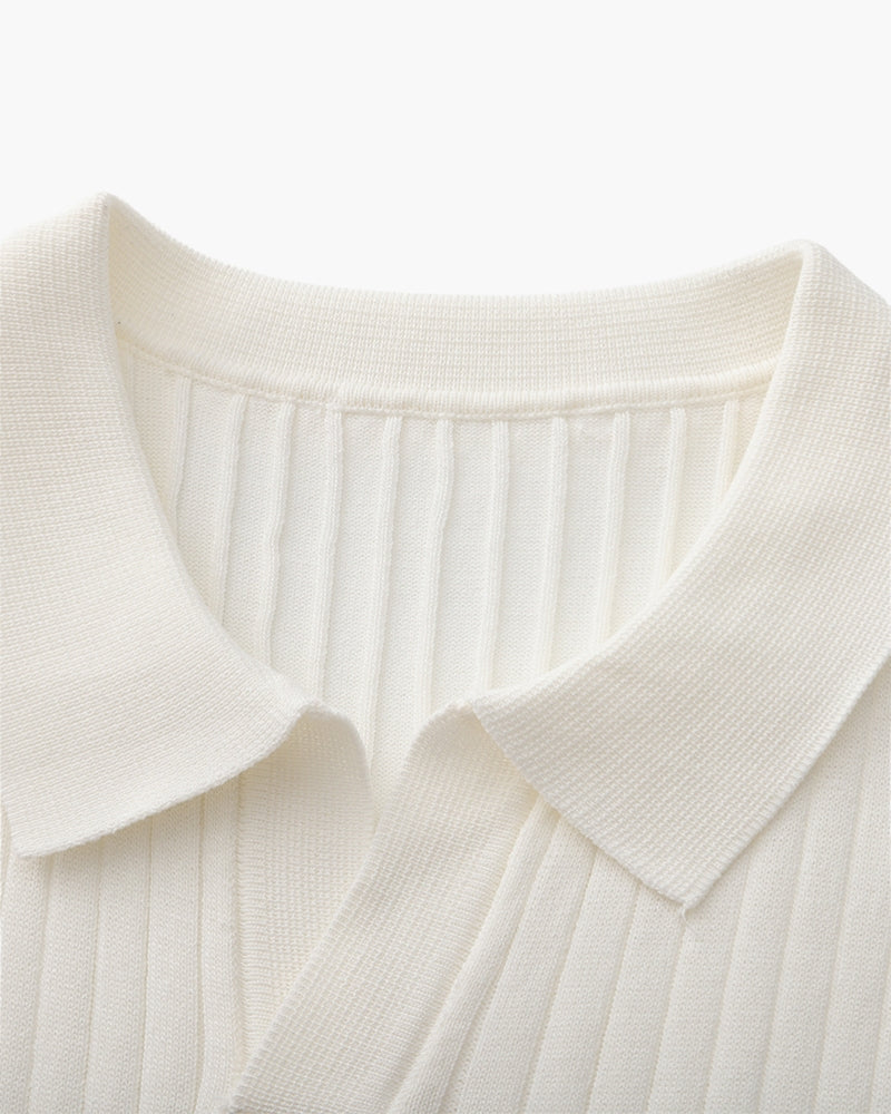 Treviso Cotton Polo ivory ribbed polo side profile relaxed fit collar detail Pianizzo