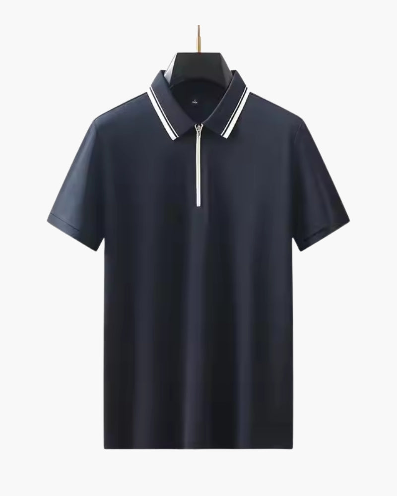 Ridgeway Zip Polo editorial view dark gray polo shirt Italian Design