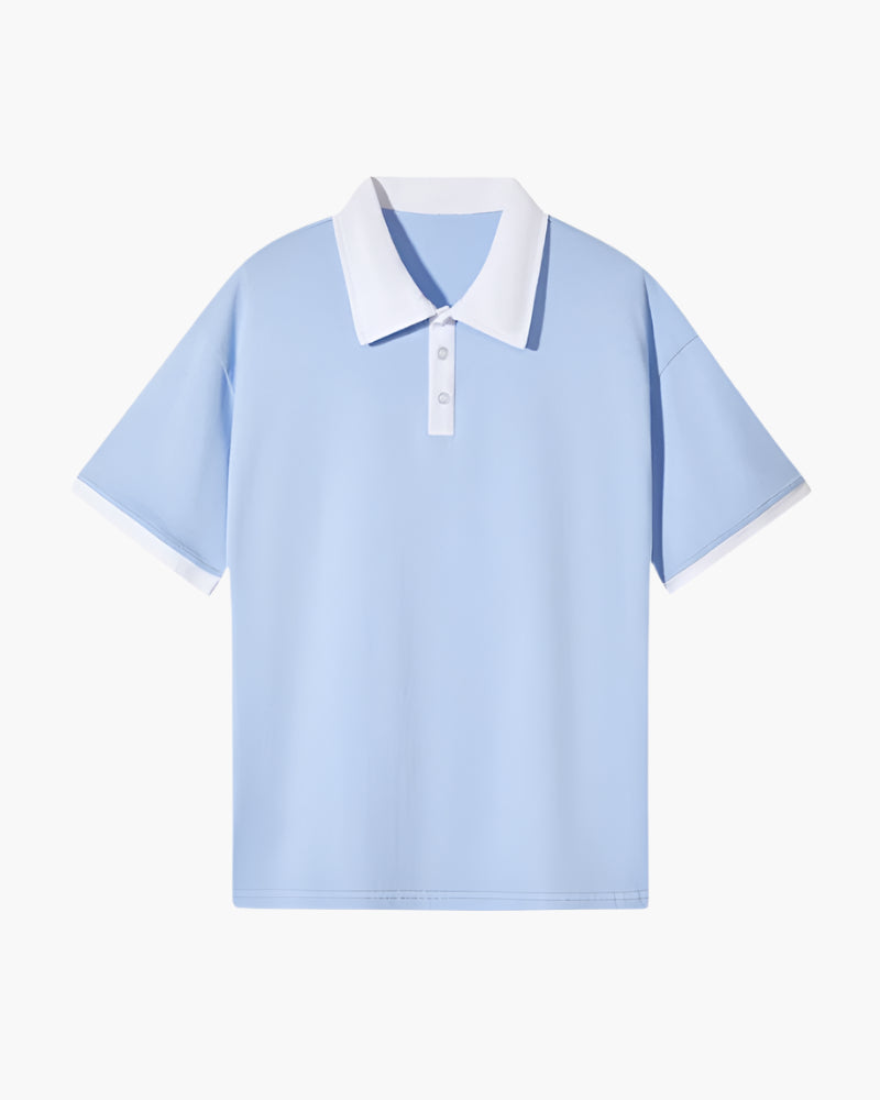 Como Cotton Polo sky blue cotton polo front view dropped shoulders relaxed silhouette