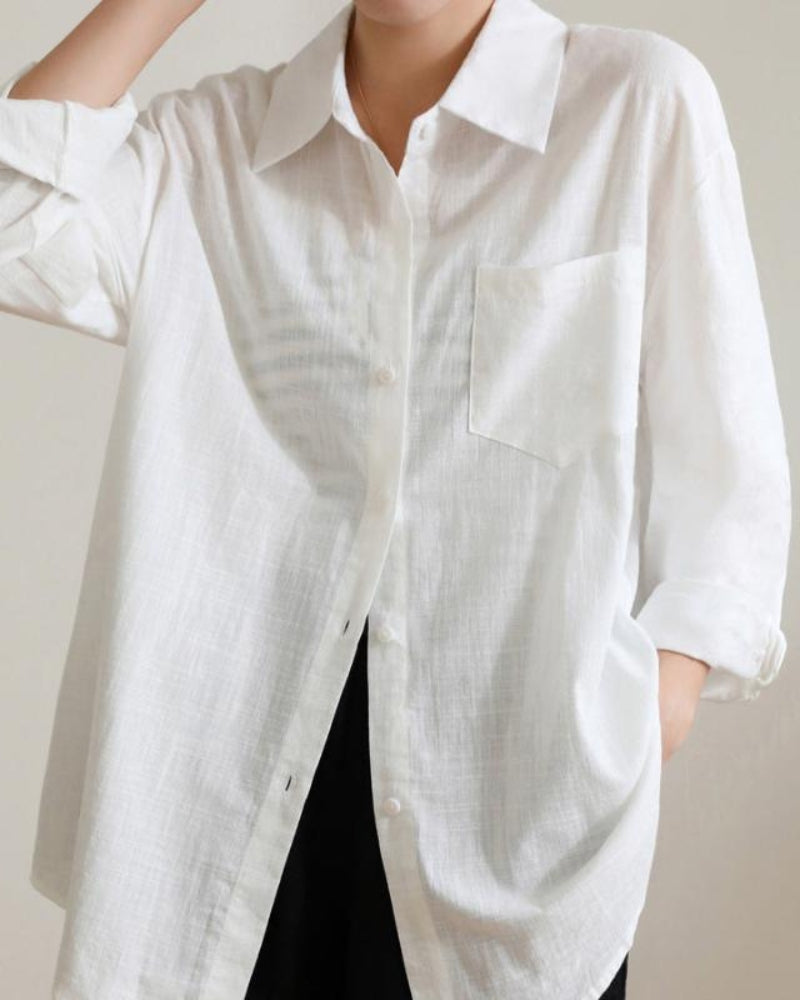 Estate Lady Linen Shirt detail view blue linen Italian Design