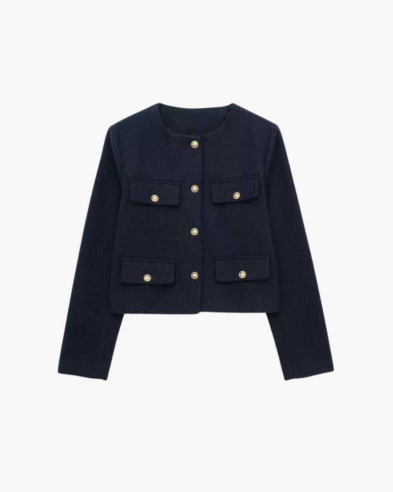 Savile Crop Blazer on-body view brown piece Italian Design