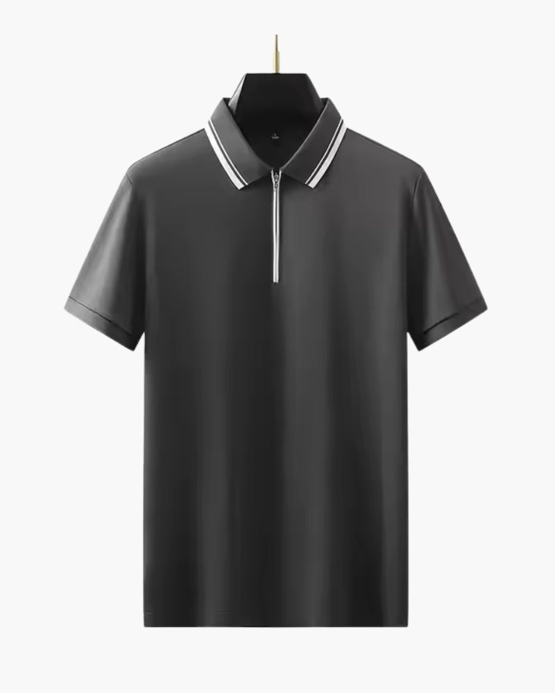 Ridgeway Zip Polo side profile white polo shirt Italian Design