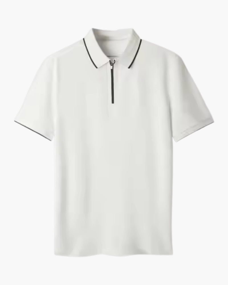 Ridgeway Zip Polo front view white polo shirt Italian Design