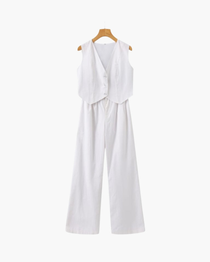 Classy Lady - Linen Two-piece Set back view white linen Italian Design