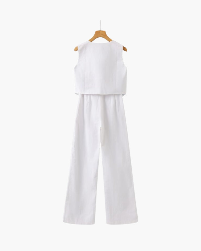Classy Lady - Linen Two-piece Set editorial view white linen Italian Design