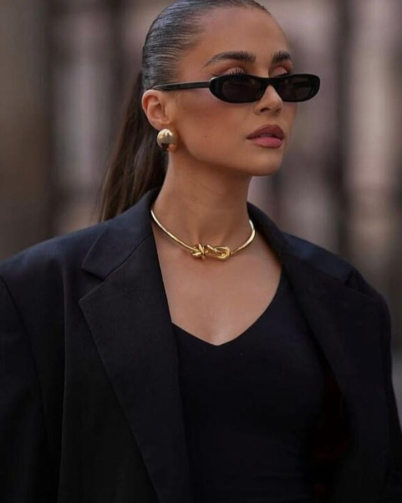Sylvie Oval Sunglasses on-body view black sunglasses Italian Design