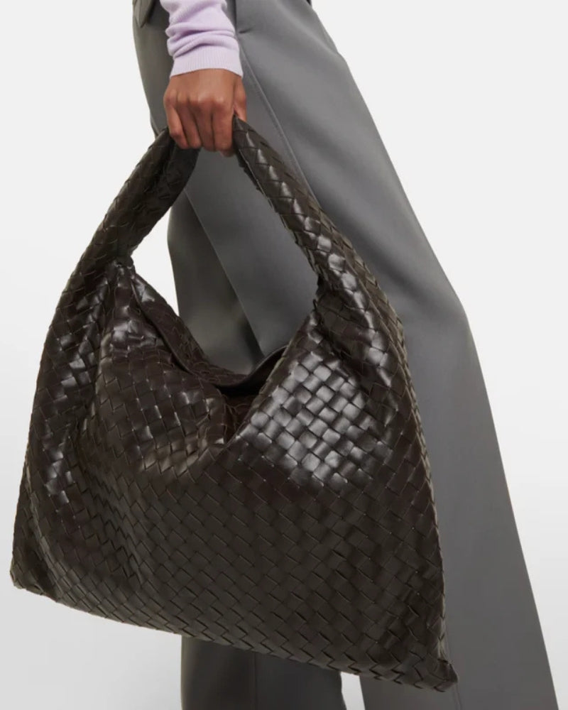 The London Handbag on-body view black bag Italian Design