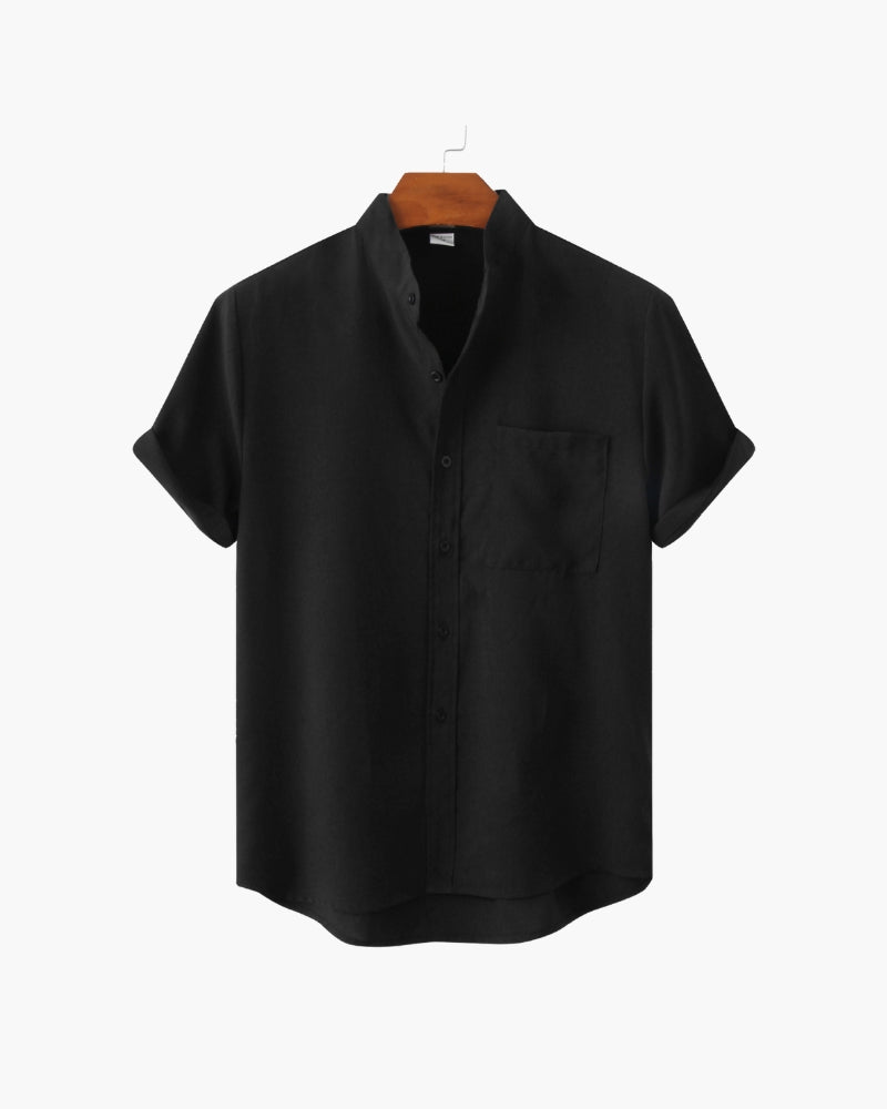 Monza Cotton Shirt gray mandarin collar cotton shirt front view smart casual